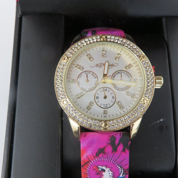 (#W) Ed Hardy Women’s Gold n Pink Watch Ed Hardy Plastic Band Wristwatches for sale | eBay main image 4